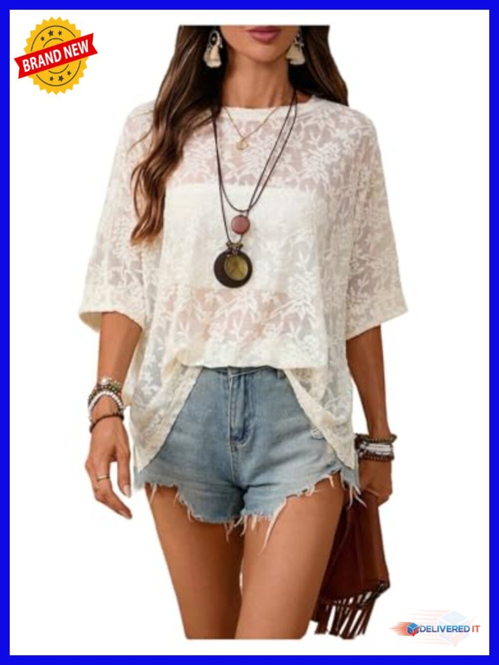 Boho Short Sleeve Floral Mesh Lace Tops Sheer Blouse Summer